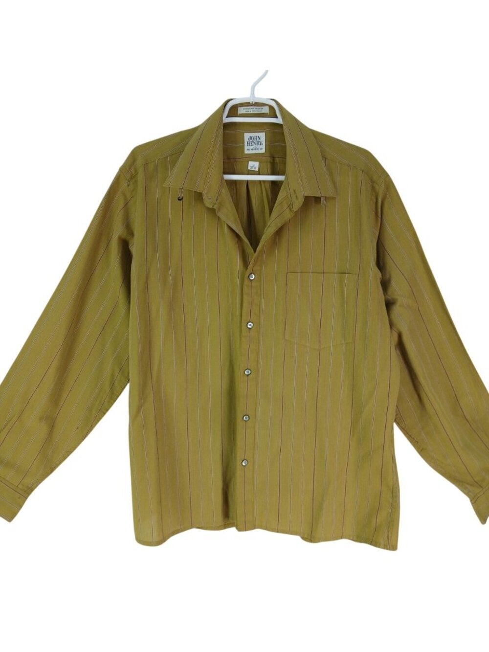 Vintage John Henry Mustard Yellow Striped Button Up Shirt Size 17 34-35 Athletic - Picture 1 of 15